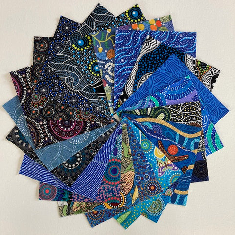 Dreamtime 5" Square Australian Aboriginal Fabric Pack, blue