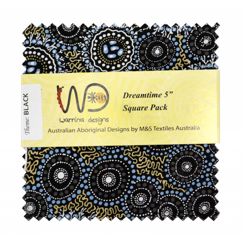 Dreamtime 5" Square Australian Aboriginal Fabric Pack, Black