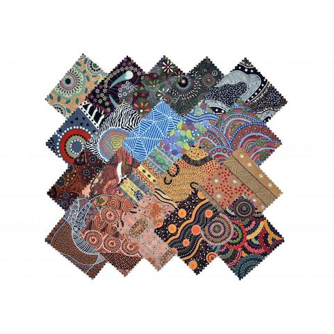 Dreamtime 10" Square Australian Aboriginal Fabric Pack, Multi color