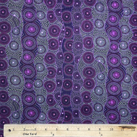 Alpara Seed purple Australian Aboriginal fabric by Rosie Bird