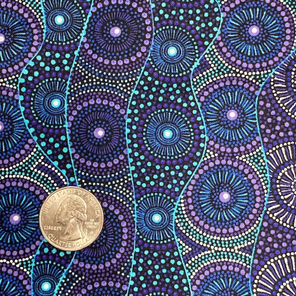 Alpara Seed blue Australian Aboriginal fabric by Rosie Bird