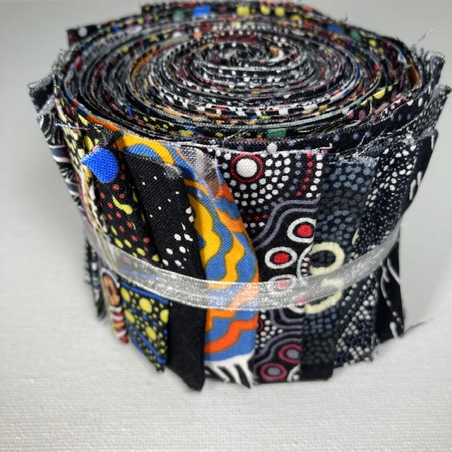 Dreamtime Roll 20 Australian Aboriginal Fabric Strips, black