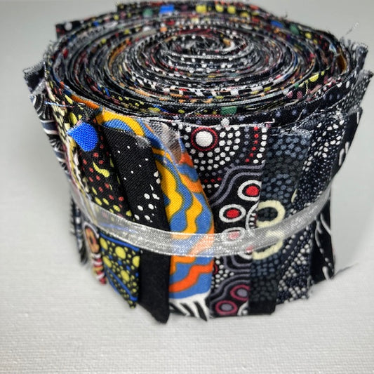 Dreamtime Roll 20 Australian Aboriginal Fabric Strips, black
