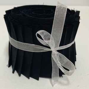 We have taken the deepest, richest, yummiest black 100 % cotton fabric and cut it into 20 strips, 2.5 " wide. 