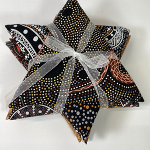 Australian Aboriginal Fabric designs in all kinds of wonderful hues and tones of earthy umbra, coppers, tans and ochres have been curated into this yummy 10 Fat Quarter bundle.