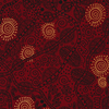 Bush Tucker red Australian Aboriginal fabric depicts different kinds of bush food in black and yellow on a rich red background. 