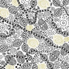 Bush Tucker White Australian Aboriginal fabric depicts different kinds of bush food in black and yellow on a white background. 