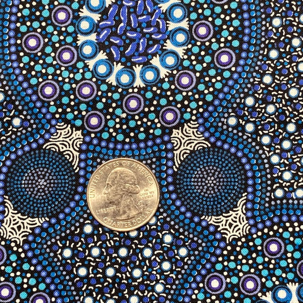 Bush Flowers blue Australian Aboriginal fabric by Marlene Doolan