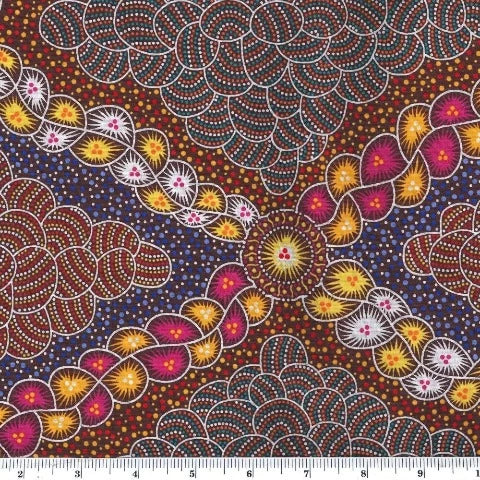 burgundy, white and yellow flowers on a multicolored background