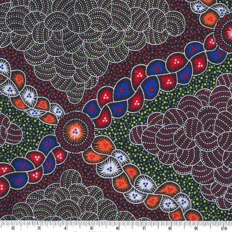 flowers in red, blue, orange and white on a multi colored background