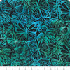 Butterflies Ivory is a lovely batik, depicting blue and green butterflies on a super-dark navy background.