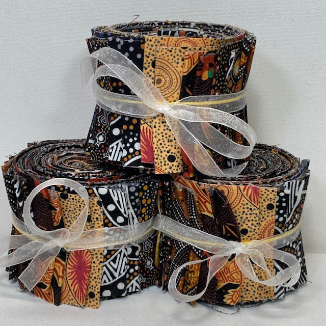 Dreamtime Roll 20 Australian Aboriginal Fabric Strips, Copper Canyon