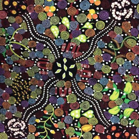 Corroboree Black Australian Aboriginal fabric by Donna McNamara