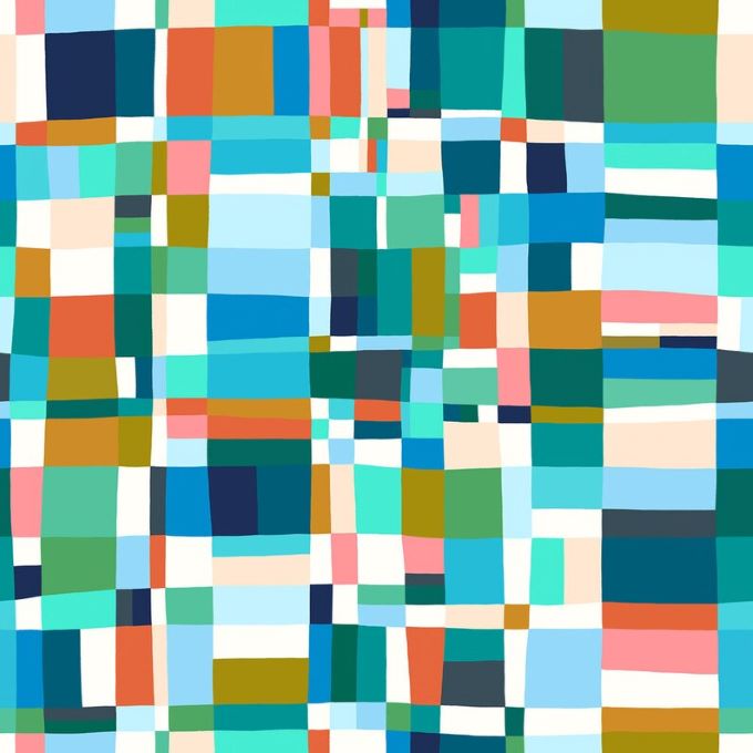 Austin from the Circle Line collection, designed by Rachel Parker for Dashwood Studios, a small design Studio from the United Kingdom, is a blue and multicolored fabric. 