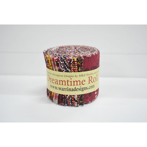 The Dreamtime Rolls of 20 red Australian Aboriginal Fabric strips (2.5" wide, 42" long) are composed of 10 different prints, two strips of each.