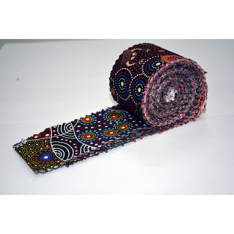 The Dreamtime Rolls of 20 red Australian Aboriginal Fabric strips (2.5" wide, 42" long) are composed of 10 different prints, two strips of each.