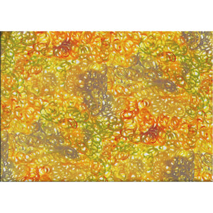  Fallen Leaves Yellow Australian Aboriginal fabric designed by Gracie Morton depicts a delightfully abstracted version of the leaves in energetic circles of yellows, orange, browns and greens.