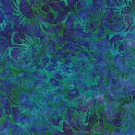  Garden from the Evening Glow line is a gorgeous fabric in a dark satisfying blue flower design on a rich darkish green background. 