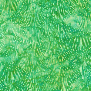 100 % cotton high thread count Patina fabric was batiked by talented artisans, depicting light green grass blades on darker backgrounds of soft emerald and grass green.