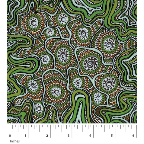 Meteors Green Australian Aboriginal Fabric by Heather Kennedy