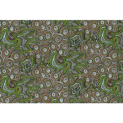 Meteors Green Australian Aboriginal Fabric by Heather Kennedy