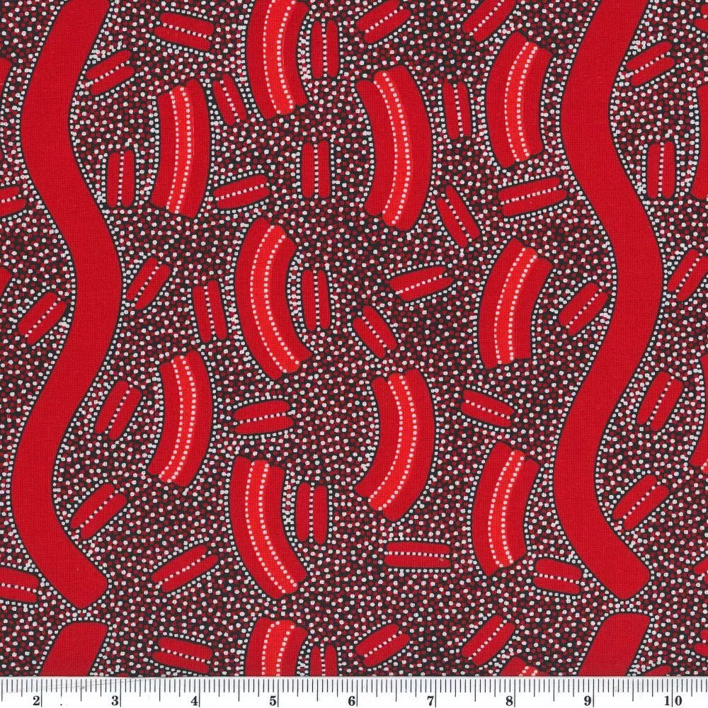 Mulga Seeds - red - Australian Aboriginal fabric designed by Lindsay Bird