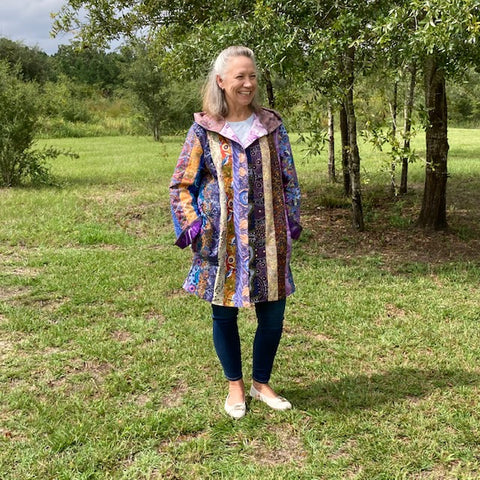 The NYLA Jacket (think New York, Los Angeles) was designed to showcase indigenous prints, and we took the idea and ran with it: Made from Australian Aboriginal fabrics by M&S Textiles it is the ideal jacket for those slightly cool autumn and spring days.