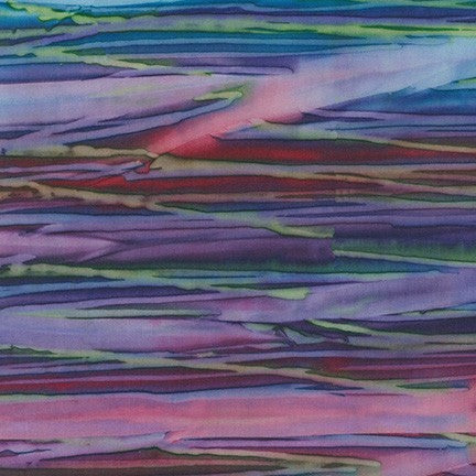 Indonesian artists created this lovely hand painted Batik fabric in rich jewel tones: purples ranging from lavender to eggplant, greens from emerald to leaf green, blues and turquoises. 