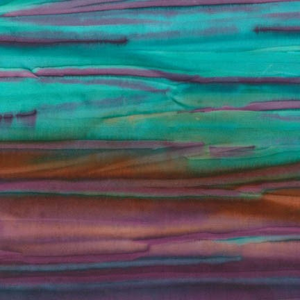 Indonesian artists created this lovely hand painted Batik fabric in a funky mix of purples, browns and turquoise.