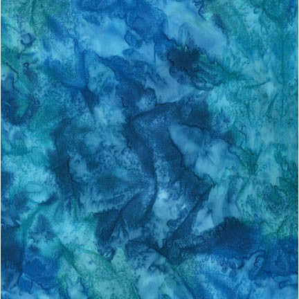 Indonesian artists created this lovely hand painted Batik fabric in glowing shades blue, cobalt and turquoise.