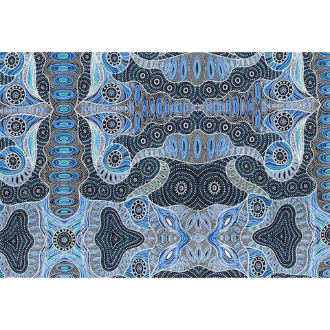 Regeneration Blue Australian Aboriginal Fabric by Heather Kennedy