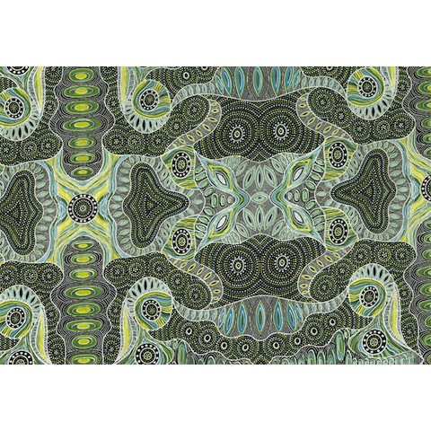 Regeneration Green Australian Aboriginal Fabric by Heather Kennedy