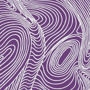 In River Dreaming (purple) Australian Aboriginal fabric, Barbara depicted the twisted roots of the river bed, the ripples and the natural line patterns formed in the sand.