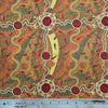 Roaring Forties yellow  Australian Aboriginal Fabric by Greg Matthews is a thoughtful design in vibrant shades of oranges, reds and dark greens on a Sunshiny yellow background. 