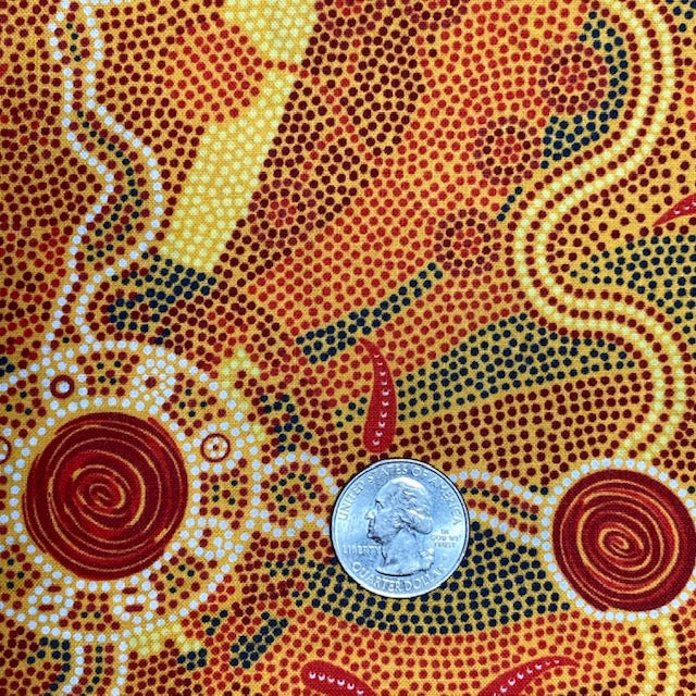 Roaring Forties yellow Australian Aboriginal Fabric by Greg Matthews