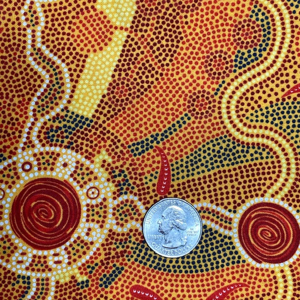 Roaring Forties yellow Australian Aboriginal Fabric by Greg Matthews