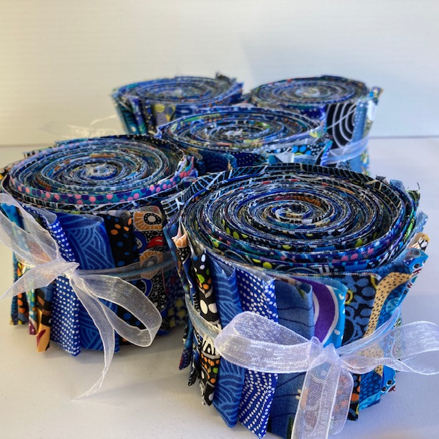 Dreamtime Roll 20 Australian Aboriginal Fabric Strips, blue