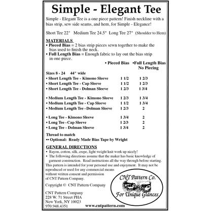 Simple Elegant Tee - Designed by CNT Pattern Co.