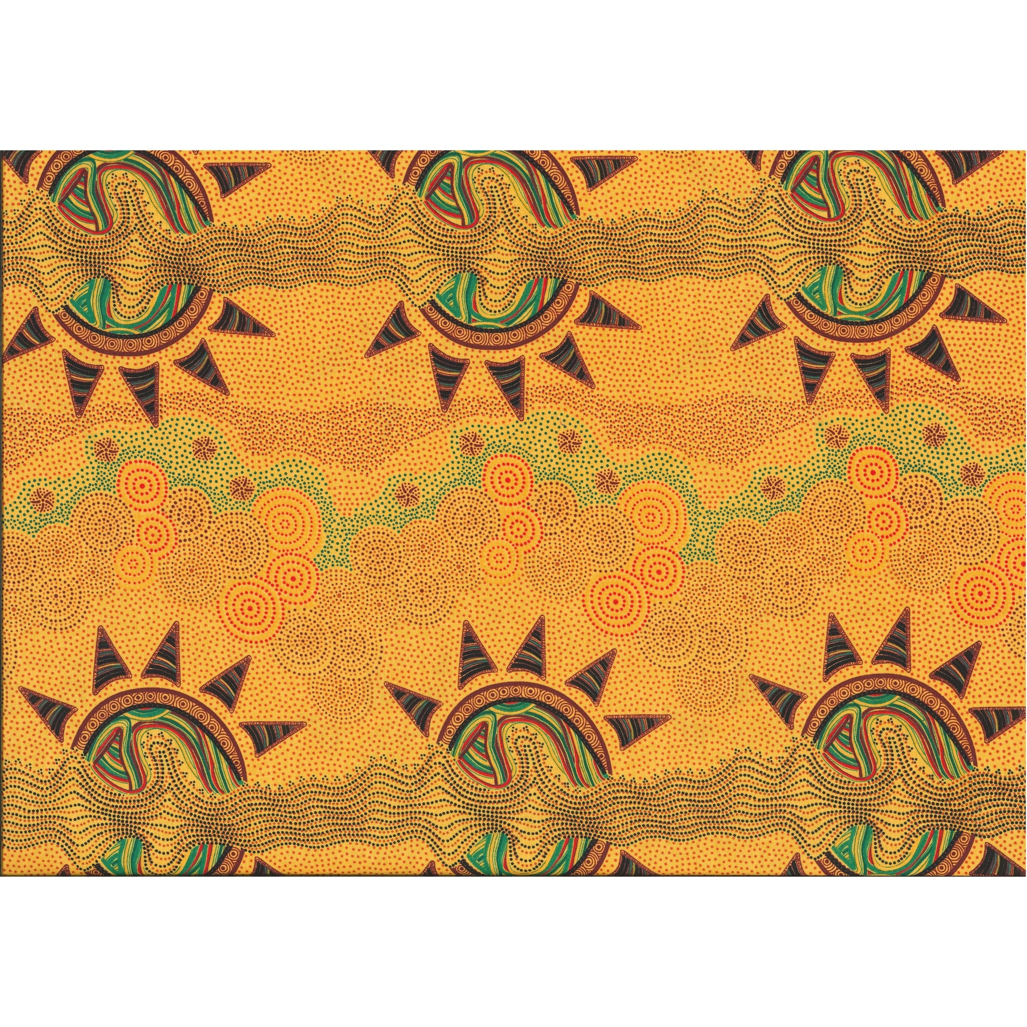 Sunset Night Dreaming yellow Australian Aboriginal Fabric by Heather Kennedy