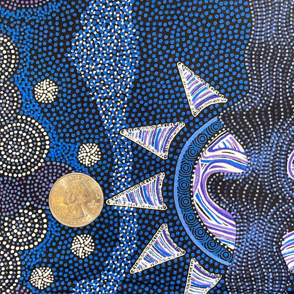Sunset Night Dreaming blue Australian Aboriginal Fabric by Heather Kennedy