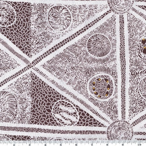 Sweet Potato black is a geometric design in black with a smidge of ochre by the aboriginal artist Audrey Napanangka Martin