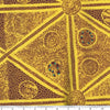 Sweet Potato yellow is a geometric design in brown with a smidge of jade on a yellow background by the aboriginal artist Audrey Napanangka Martin