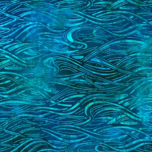 This design features turquoise swirls like waves breaking softly on the beach on a darker blue background