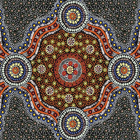 Wild Bush Flowers black Australian Aboriginal fabric- designed by Layla Campbell