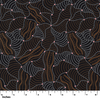 Wild Flowers Dreaming 2 yellow Australian Aboriginal fabric by Tanya Price is a white and ochre print on black background, depicting abstract rows of flowers.