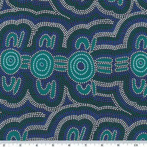 Women Dreaming 2 - blue - Australian Aboriginal fabric designed by Aileen