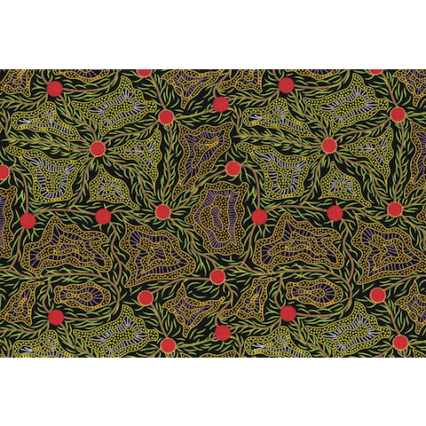Women's Body Painting Gold Australian Aboriginal Fabric by Cindy Wallace