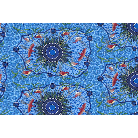 Yeerung Blue Australian Aboriginal Fabric by Nambooka