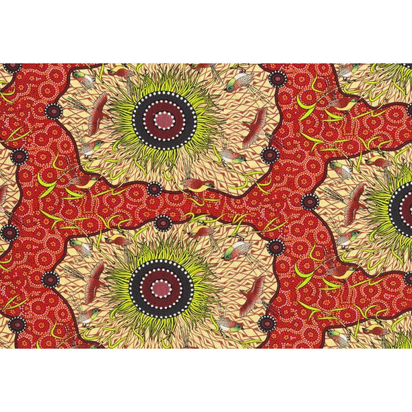 Yeerung Red Australian Aboriginal Fabric by Nambooka